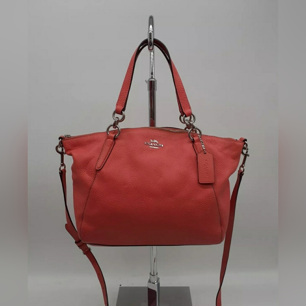 Coach Kelsey Designer Coral Pebbled Leather Satchel Crossbody Handbag Purse